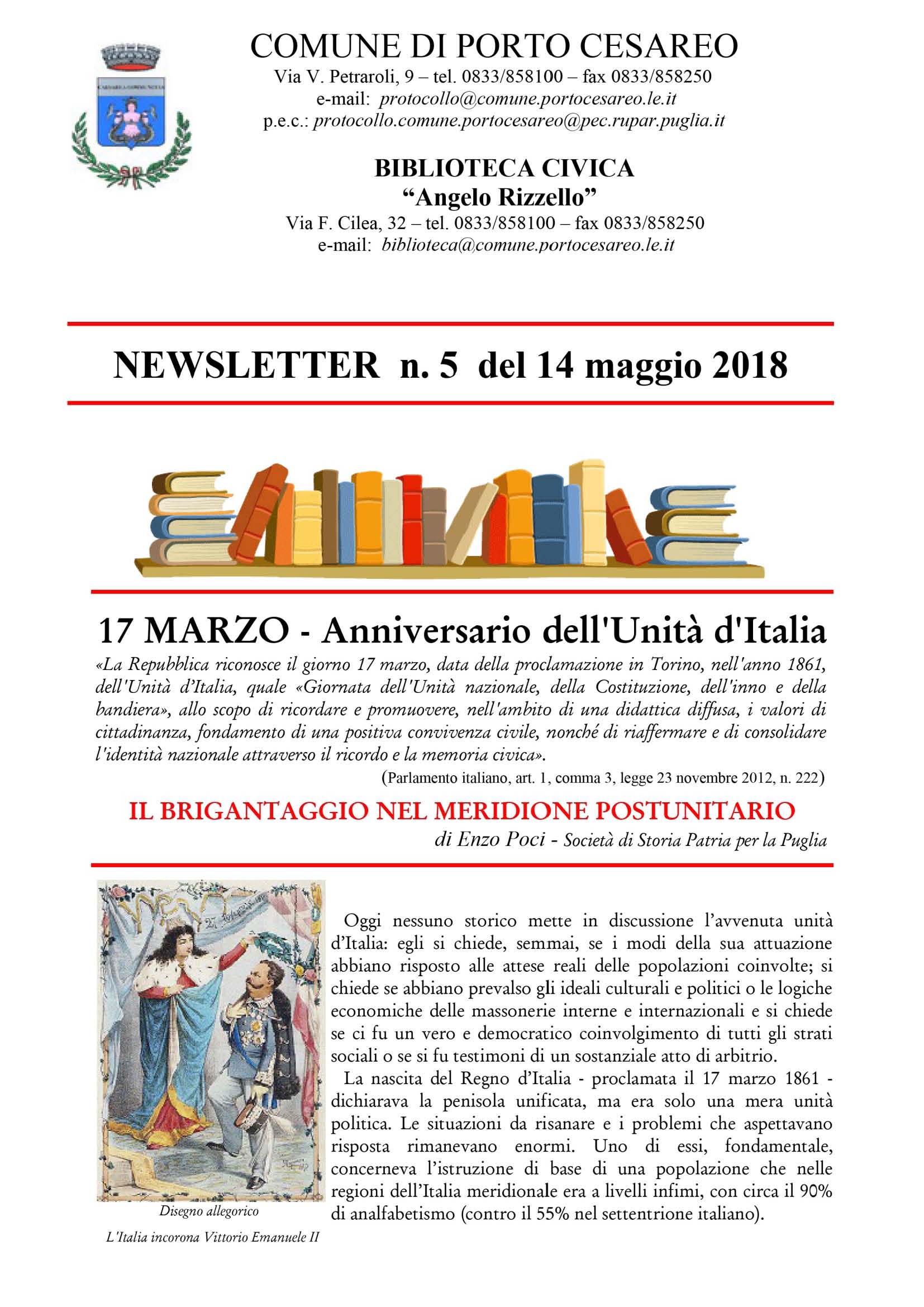 Anniversario Unità Italia Biblioteca Porto cesareo. Pagina 1