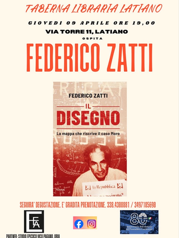 A Latiano arriva Federico Zatti con il libro "Il disegno. La mappa che riscrive il caso Moro"