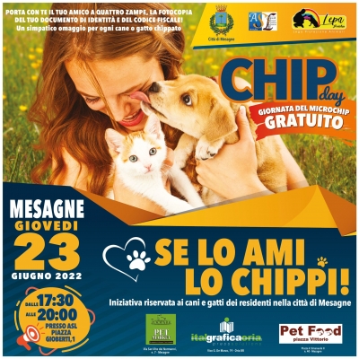 Microchip gratuito per cani e gatti, domani a Mesagne in Piazza Gioberti