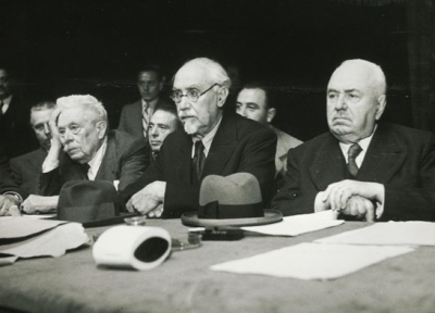 IPadri Costituenti. Da destra Francesco Saverio Nitti, Ivanoe Bonomi e Vittorio Emanuele Orlando, 1946