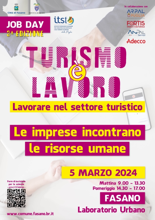 «Turismo è lavoro», il 5 marzo il terzo Job day della città di Fasano
