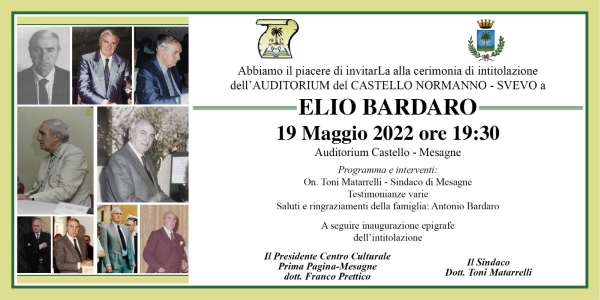 Mesagne. Intitolazione dell&#039;auditorium a Elio Bardaro, già sindaco della città