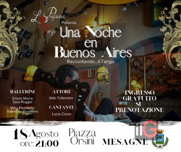 “Una Noche en Buenos Aires&quot;: spettacolo di tango argentino questa sera in piazza Orsini del Balzo