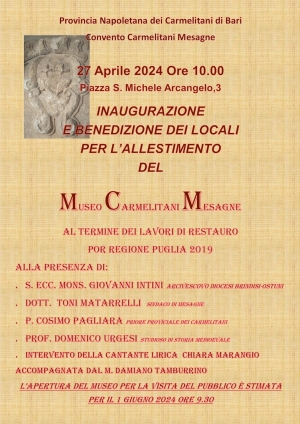 Mesagne. Il 27 aprile benedizione degli ambienti del museo Carmelitano