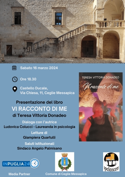 A Ceglie sarà presentato il libro di Teresa Vittoria Donadeo, “Vi racconto di me”