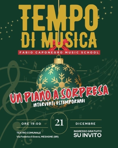 Un piano a sorpresa”, spettacolo musicale: giovedì 21 dicembre al Teatro Comunale di Mesagne